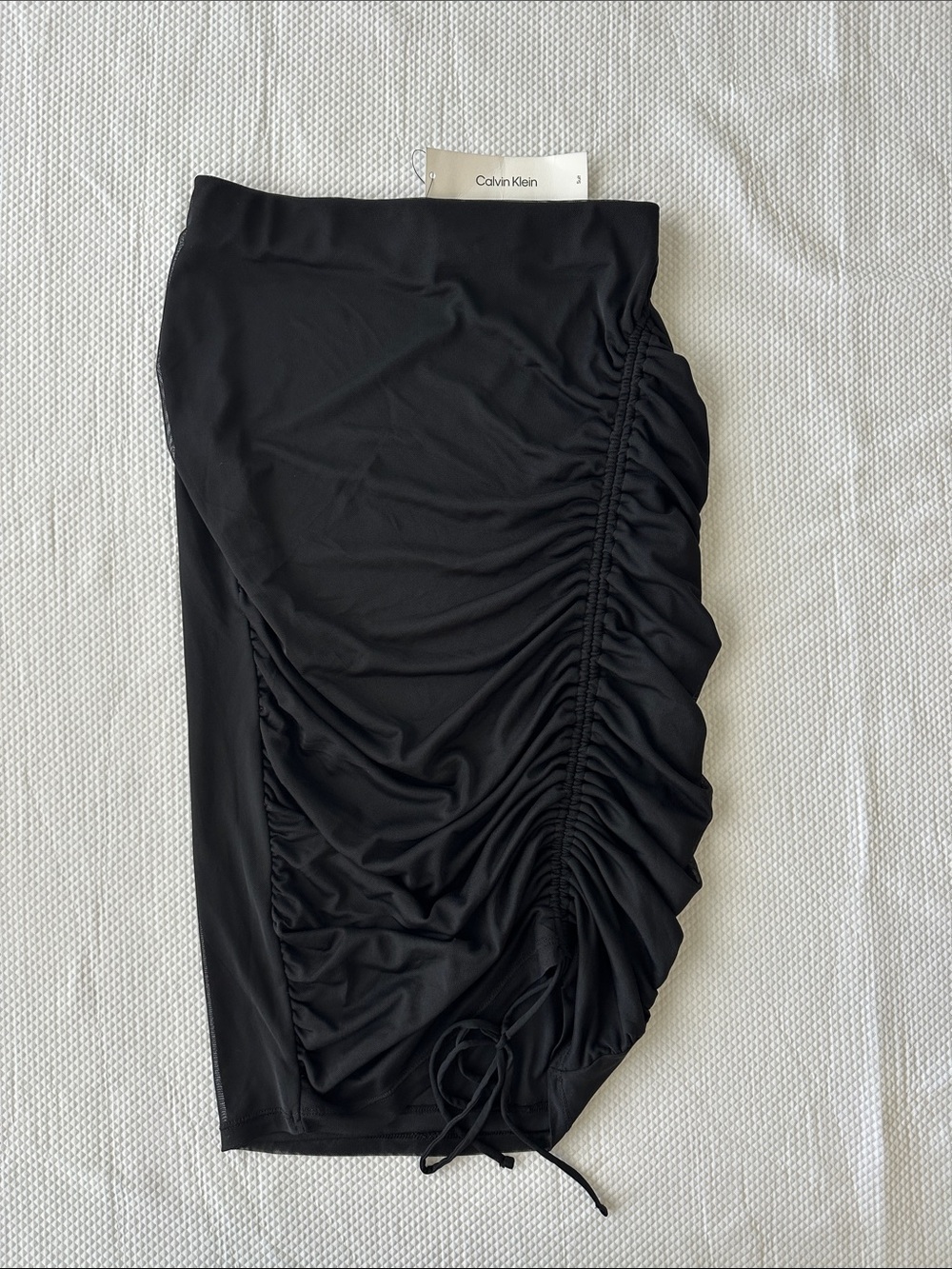 NWT Calvin Klein Black Ruched Drawstring Midi Skirt Size Small